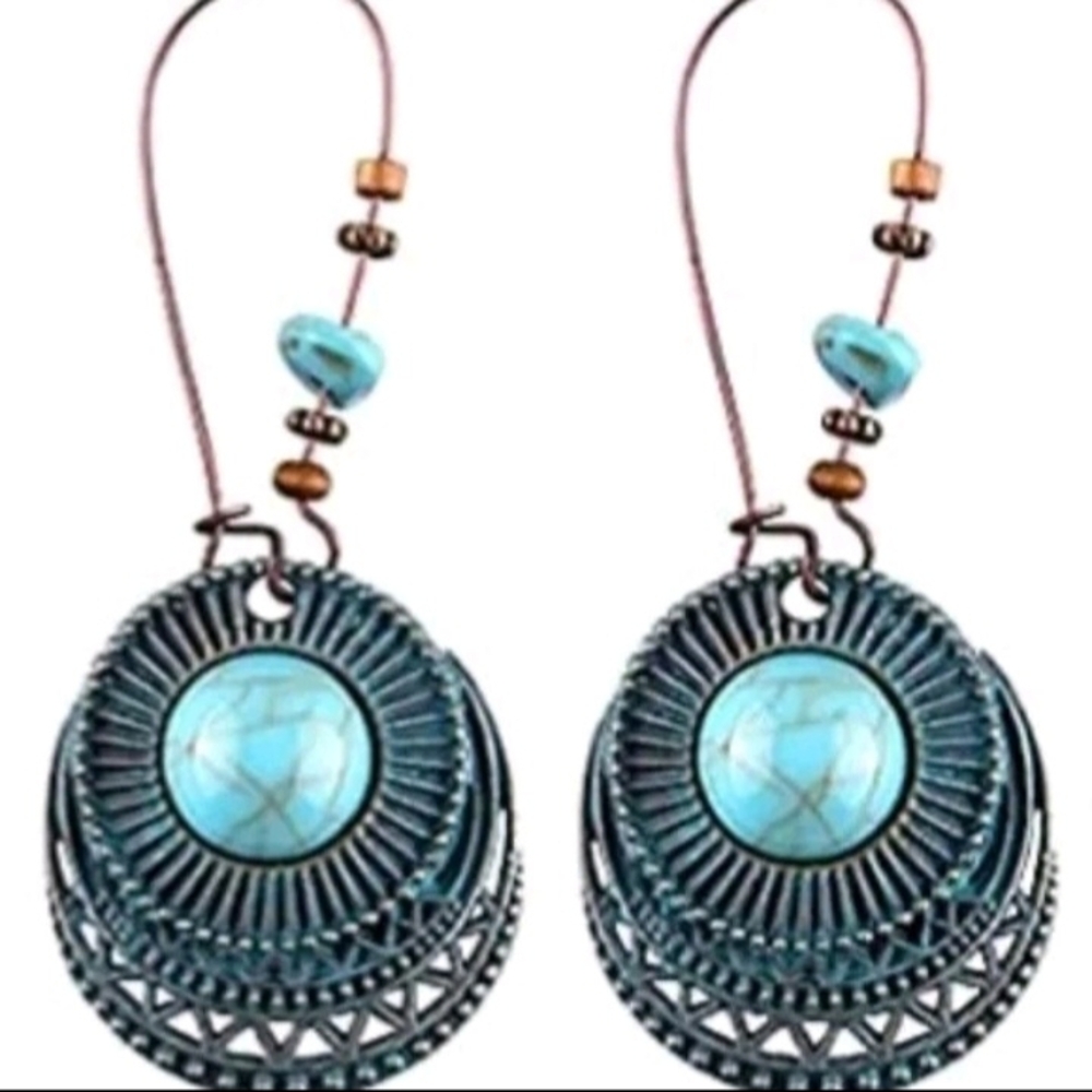 Chic Turquoise and Bronze Dangle Earrings